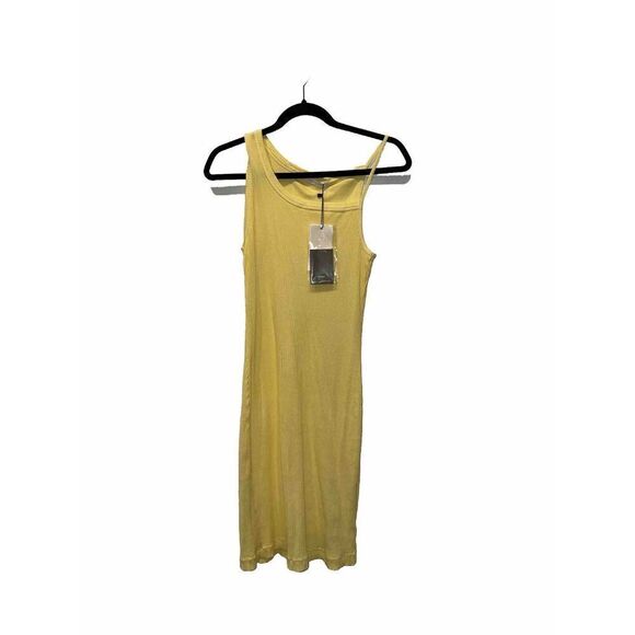 NWT JOHN ELLIOTT Pollen Yellow Cotton Rib Asymmetrical Cami Dress, Size 2 Medium - Picture 5 of 8